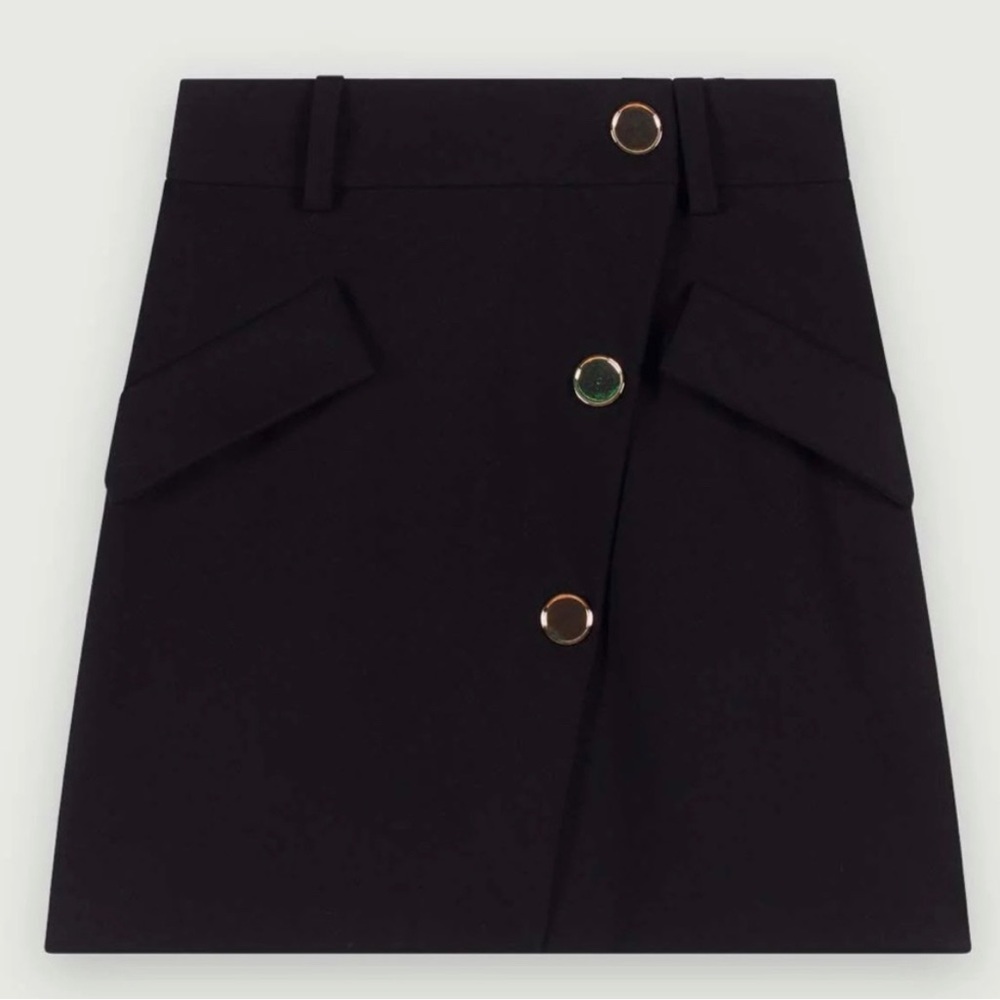 Maje Black Mini Skirt with Gold Buttons